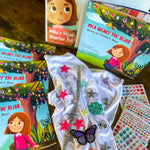 Inside of the starter kit for young girls pre-hijab. With stickers and hijab