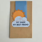A collection of colorful magnetic bookmarks with the text 'My Imam My Best Friend' and a sun behind a cloud design. Perfect Islamic gift for Children Kids