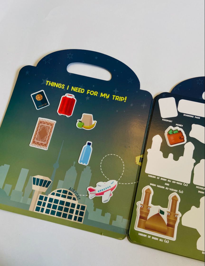 Magnetic book showing a page "Things I need for my trip" for kids to stick on magnetic book 