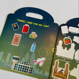 Magnetic book showing a page "Things I need for my trip" for kids to stick on magnetic book 