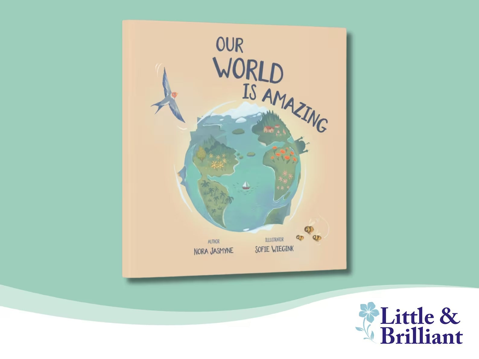 Cover of the book 'Our World is Amazing' featuring an illustration of the Earth with a bird flying, and text on a light background.