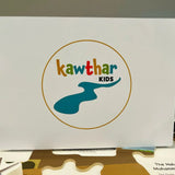 White board with 'Kawthar Kids' logo on a table