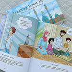Inside of book featuring illustrations of family remembering Imam Husayn