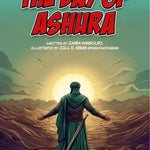 Cover of the graphic novel 'The Day of Ashura' featuring a stylized illustration of a person with a sword in a dramatic landscape.